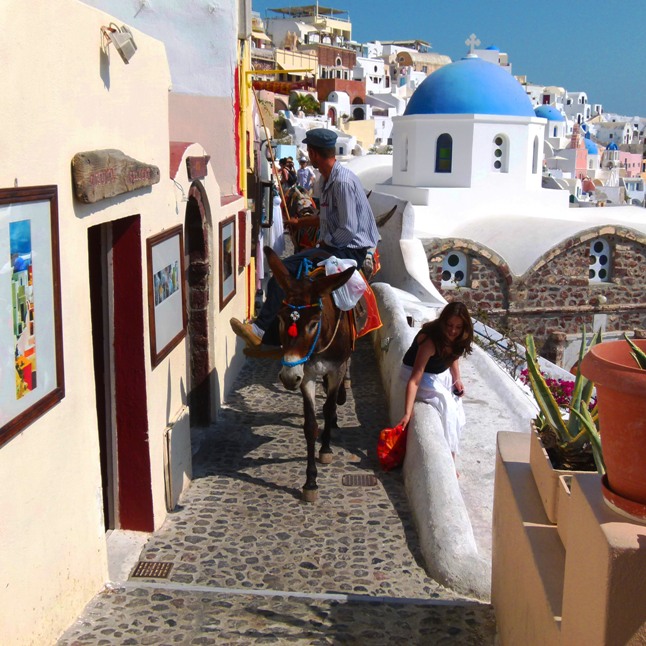 Donkey on the walkway, Fira, Santorini