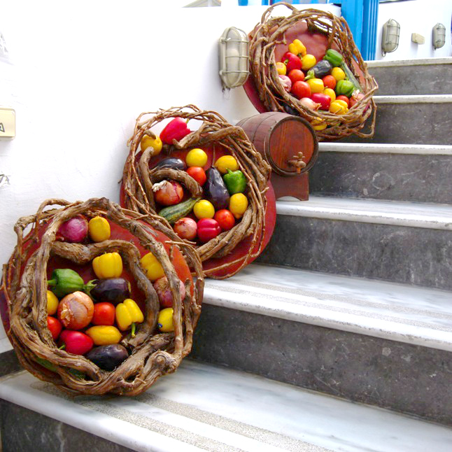 Street fruit scuplture, Fira, Santorini