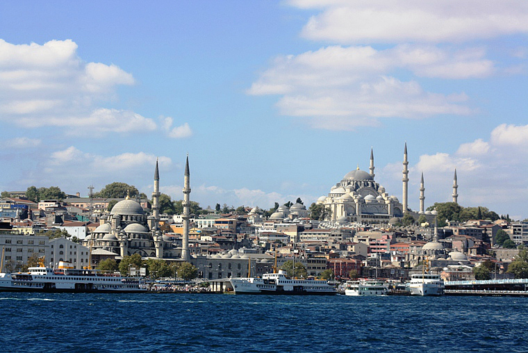 Old Istanbul. The Fathir District from the water of the Golden Horn